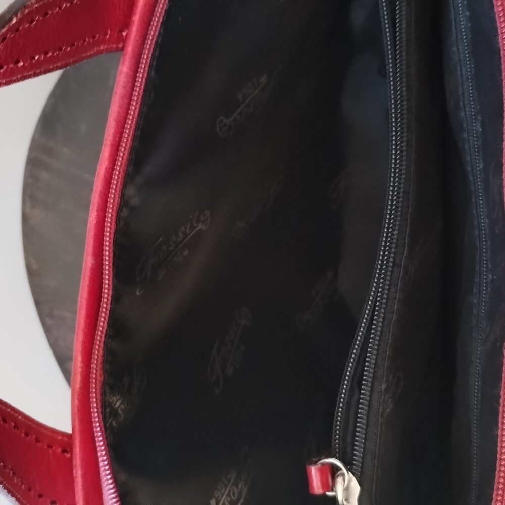 Fossil Red Leather Sedona Saddle Bag Satchel Two Handle Purse - Picture 7 of 13